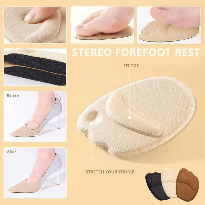[Australia] - 3 Pairs of 2-in-1 Heel Pads, and 3 Pairs of Forefoot Pads, self-Adhesive Non-Slip Gel Insole, Foot Protector, Suitable for high Heels, Sports Shoes 
