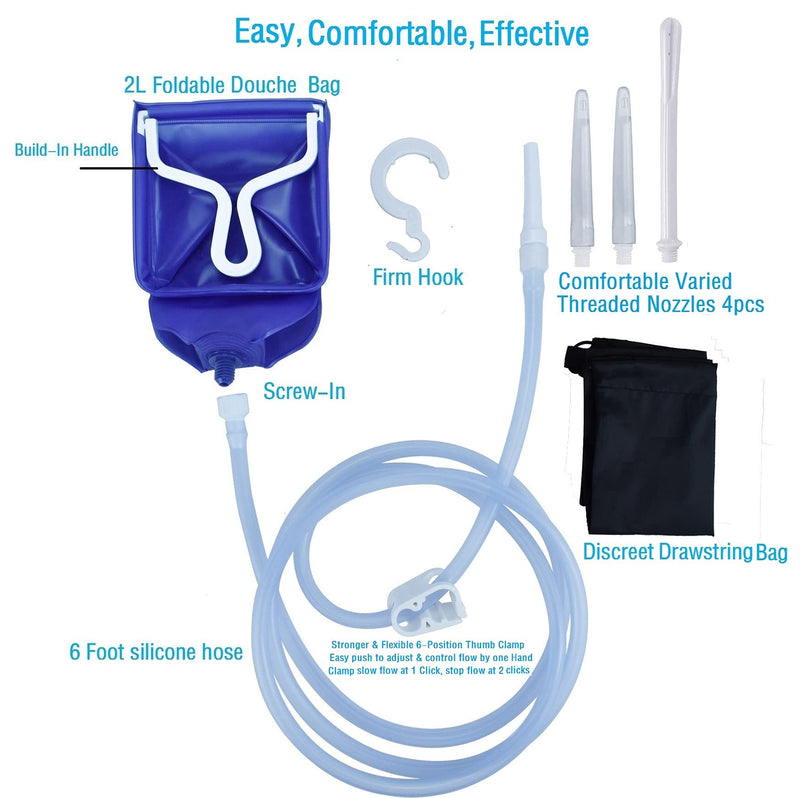[Australia] - Enema Bag Kit for Colon Cleansing Coffee Women Men Constipation, 2L Folding Enema Bucket Shower Anal Vaginal Douche Cleaner Set with 6ft Silicone Hose and 4 Replacement Nozzle for Adult Child BPA Free TPU 