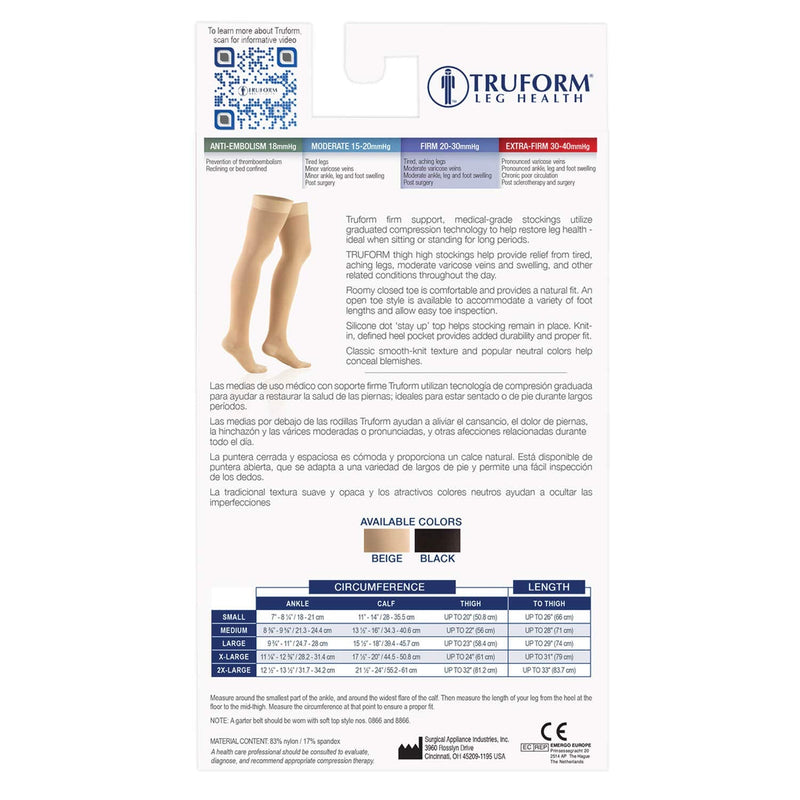 [Australia] - Truform 20-30 mmHg Compression Stockings for Men and Women, Thigh High Length, Dot Top, Closed Toe, Beige, Large Large (1 Pair) 