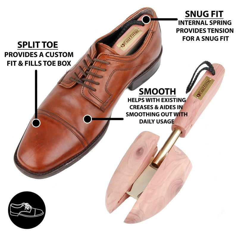 [Australia] - FootFitter Shoe Trees for Men, Best Adjustable Split Toe Aromatic Cedar Boot Tree, USA Grown Wood - SJ32 Small 6.5 - 8 