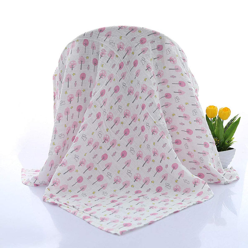[Australia] - BuxiuGK Baby Muslin Cloths Soft Bamboo Cotton Baby Swaddle Blanket Muslin Squares for Baby Girl or Boy,120cm X 110cm/47"x43",Pink tree Pink Tree 