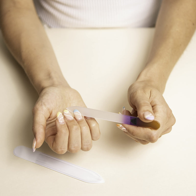 [Australia] - Glass Nail File with Case, Fingernail File for Manicure Nail Care - Bona Fide Beauty Premium Czech Glass Nail File Gold/Violet 