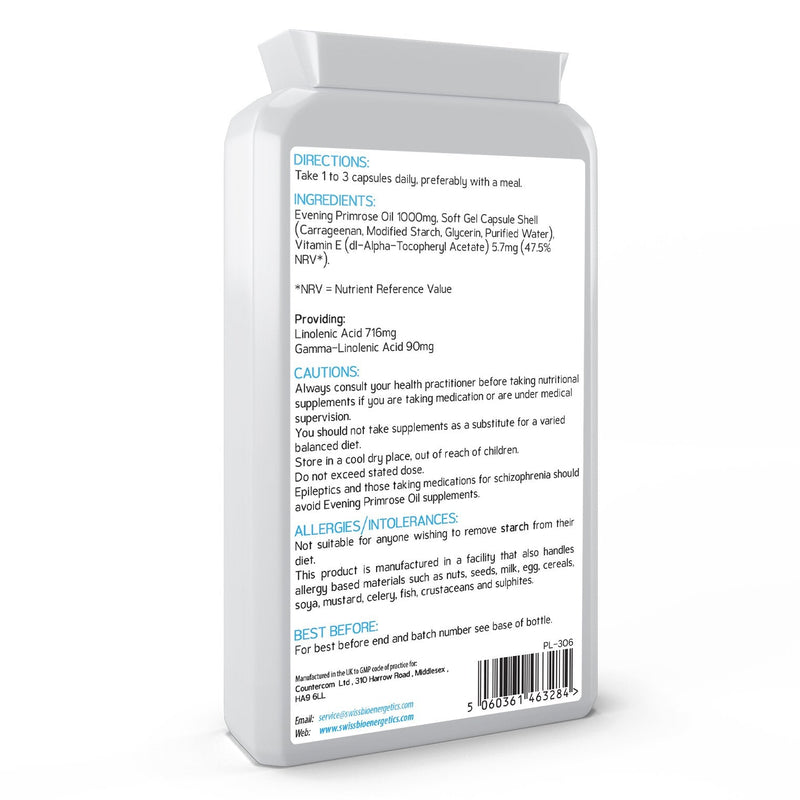 [Australia] - Evening Primrose Oil 1000mg 90 Capsules - Cold Pressed - High GLA Formulation with Vitamin E - No GMOs - UK Made Vegan Soft Gels 