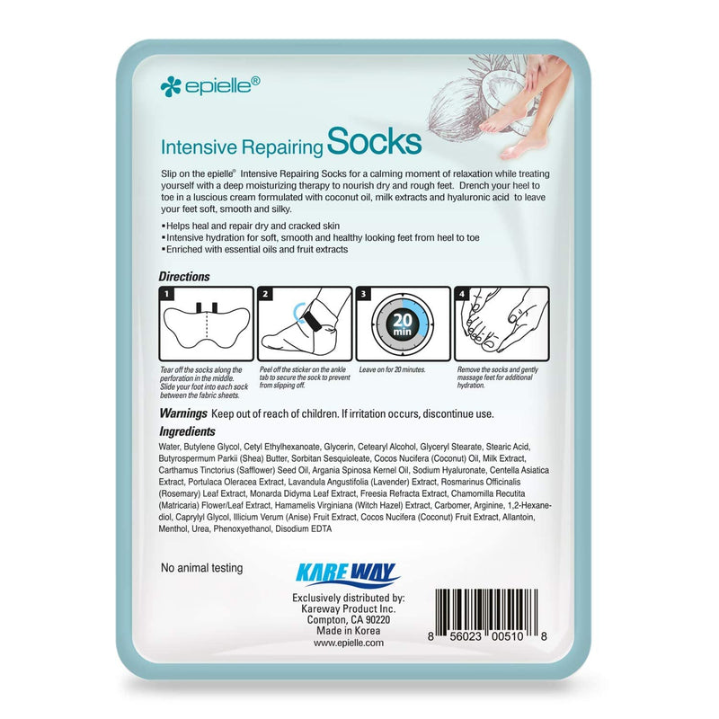 [Australia] - Epielle Intensive Repairing Foot Mask for Dry foot and Cracked heel and callus (Socks-6pk) Foot Spa masks | Coconut Oil + Milk Extract + Hyaluronic Acid 