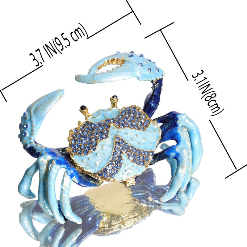 [Australia] - Waltz&F Blue Crab Metal Ring Holder Jewelry Box Hinged Trinket Box Handmade Collectible Figurine Table Centerpiece Decor 