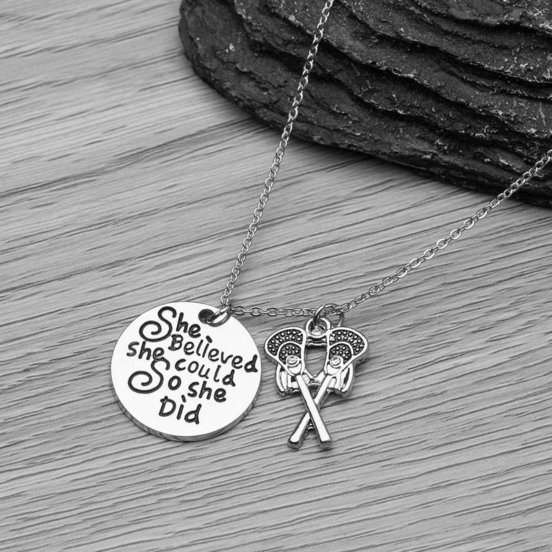 [Australia] - Sportybella Lacrosse Necklace, Lacrosse She Believed She Could So She Did Jewelry for Lacrosse Players 