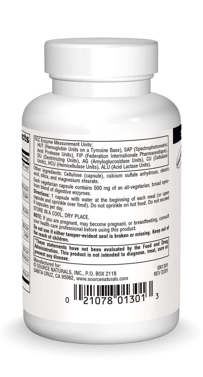 [Australia] - Source Naturals Essential Enzymes 500mg Bio-Aligned Multiple Enzyme Supplement Herbal Defense for Digestion, Gas, Constipation & Bloating Relief - Supports Immune System - 60 Vegetarian Capsules 