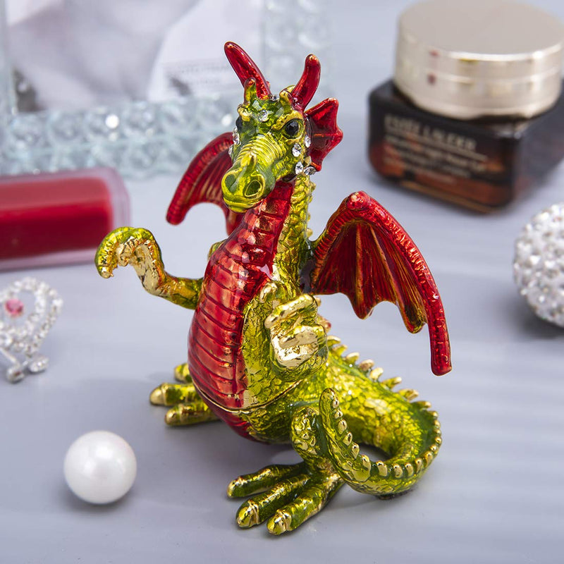 [Australia] - Cute Red Pterosaur Trinket Boxes Hinged Crystal Jeweled Dinosaur Animal Figurines Jewelry Display Ring Holder Box 