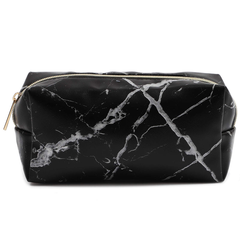 [Australia] - Black Marble Printed Cosmetic Travel Pouch Set for Makeup Supplies (2 Pack) 