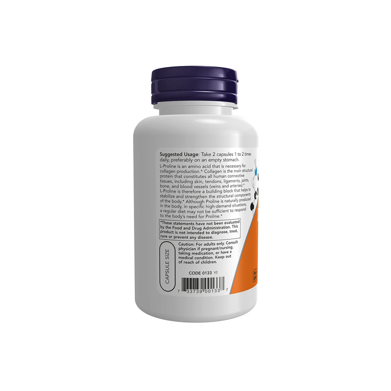 [Australia] - NOW Supplements, L-Proline 500 mg, Collagen Production*, Structural Support*, 120 Veg Capsules 