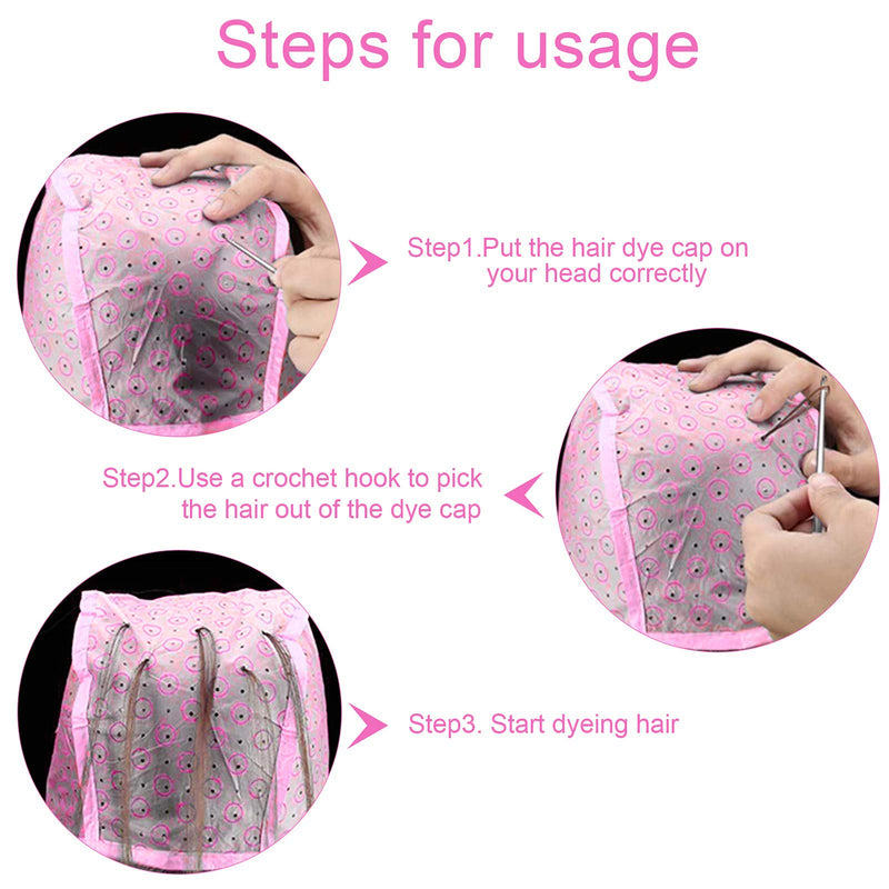 [Australia] - Hair Highlighting Cap Disposable Tipping Cap with hair colouring Brush and Hooks for Women Hair Dyeing (Pink) Pink 
