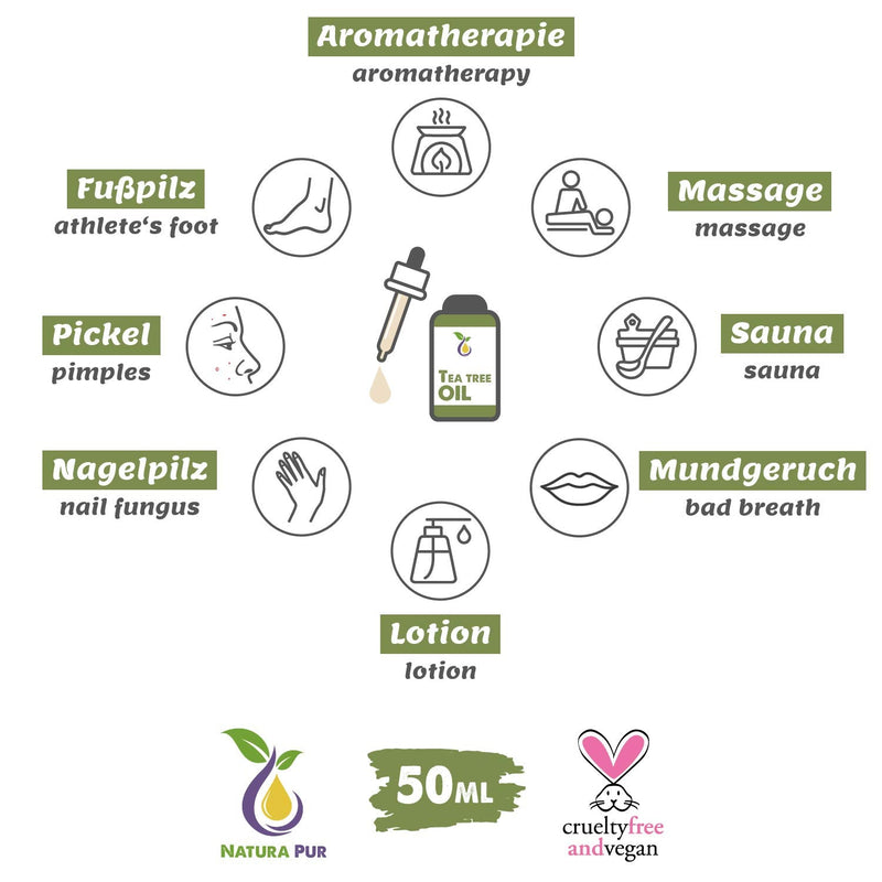 [Australia] - Organic Tea Tree Oil 50ml with Pipette, Vegan – 100% Pure Tea Tree Essential Oil from Australia – Treatment for blemished Skin, inflammatory Skin Conditions, Anti-pimples and Acne 