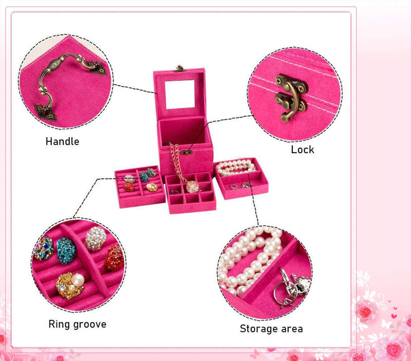 [Australia] - First to act tactical 3-Layer lint Jewelry Box Organizer Display Storage case with Lock (Pink, 4.72" x 4.72" x 4.72") Pink 4.72" x 4.72" x 4.72" 