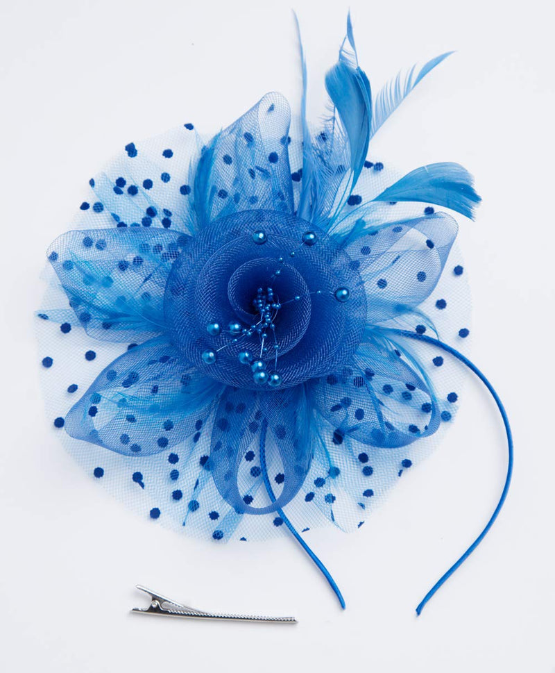 [Australia] - Fascinators Hat for Women Tea Party Headband Kentucky Derby Wedding Flower Cocktail Mesh Feathers Hair Clip 1-royal Blue 