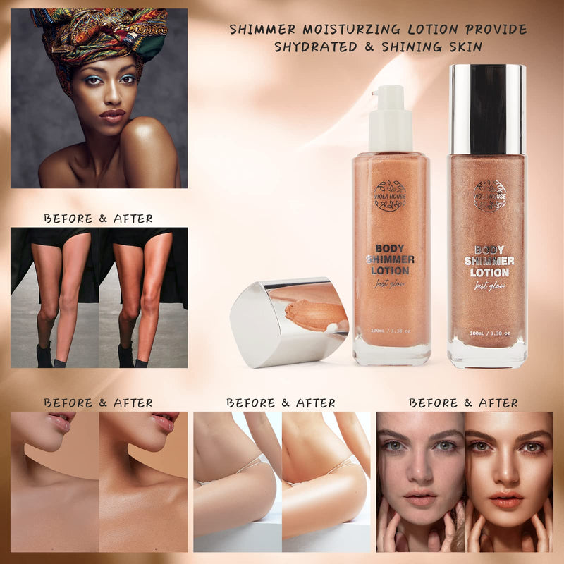 [Australia] - VIOLA HOUSE Body Shimmer Highlighter Makeup, Face Body Glow Illuminator, Waterproof Moisturizing Liquid Spray, Radiance All In One Makeup Shimmer Body Lotion,100ML/3.38oz (Shallow Bronze) Shallow Bronze 