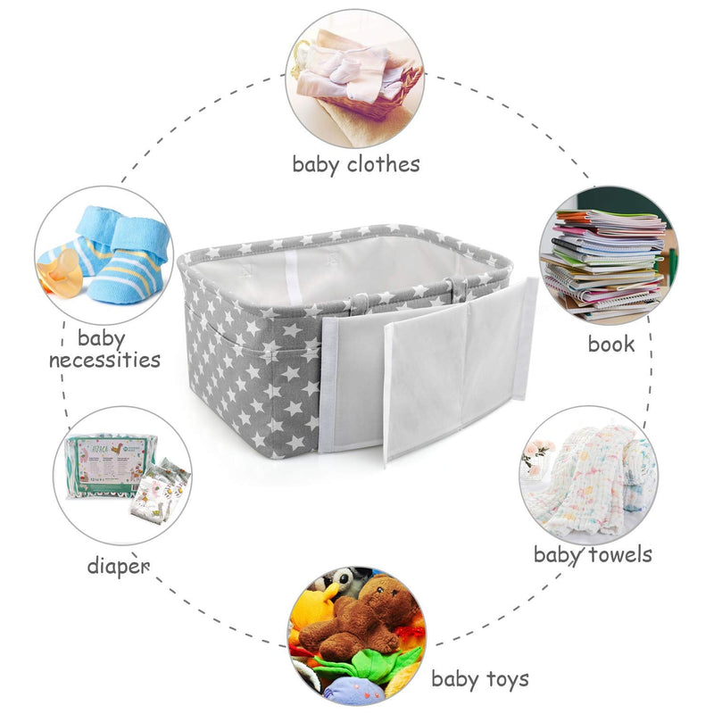 [Australia] - LEADSTAR Baby Diaper Caddy Organizer, Portable Baby Storage Basket,Foldable Car Travel Caddy Organiser for Changing Nappy,Wipes,Nursery Storage,Newborn Shower Gift (Grey Star) 