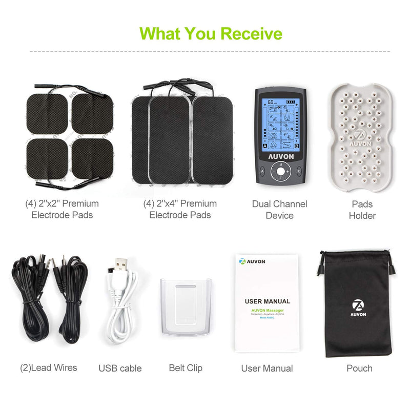 [Australia] - AUVON Dual Channel TENS Machine for Pain Relief, TENS Unit Muscle Stimulator with 20 Modes, 2" and 2"x4" TENS Pads Replacement (Black) 