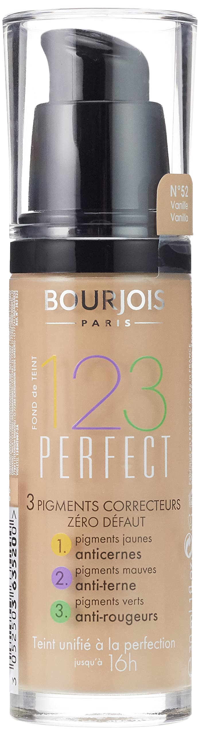 [Australia] - Bourjois 123 Perfect Medium Coverage Liquid Foundation 52 Vanilla, 30 ml (Pack of 1) 30 ml (Pack of 1) 