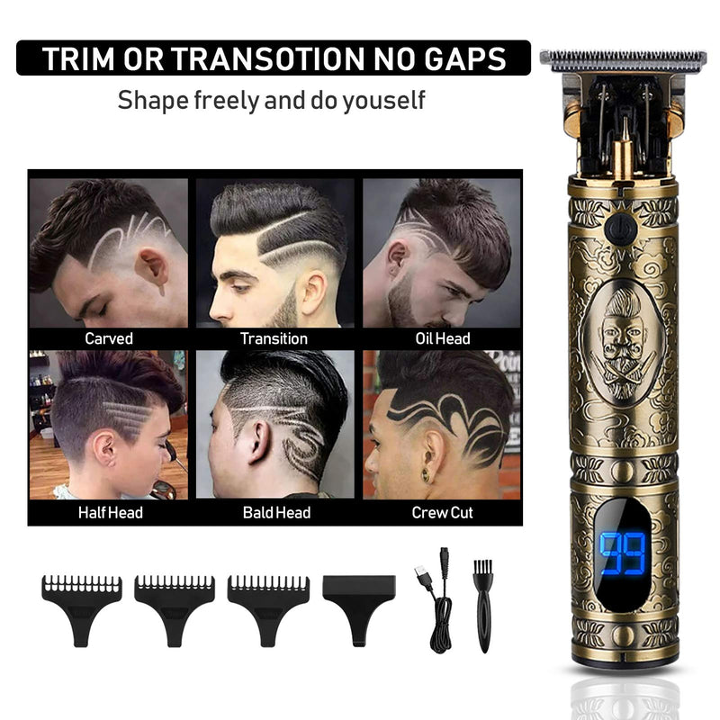 [Australia] - Professional T Outliner Trimmer, Electric Wireless Haircut T-Bladeds Trimmer with LCD Display, Zero Gapped Trimmers Baldheaded Close Cutting Shavers Kit for Home Barber Salon Men's Gift #1 
