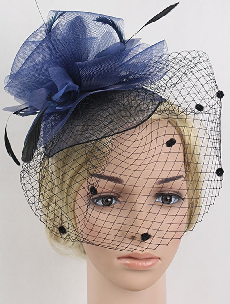 [Australia] - Z&X Women Feather Flower Fascinator Hat with Hair Clip Brooch for Cocktail Wedding 005- Navy Blue 