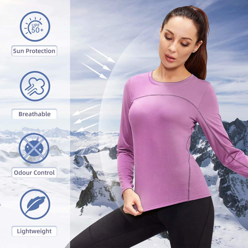 [Australia] - TERODACO Womens Thermal Tops Long Sleeve Micro Fleece Ski Base Layers Women Thermal Underlayer for Running Hiking Warm Soft Wicking Pink M 