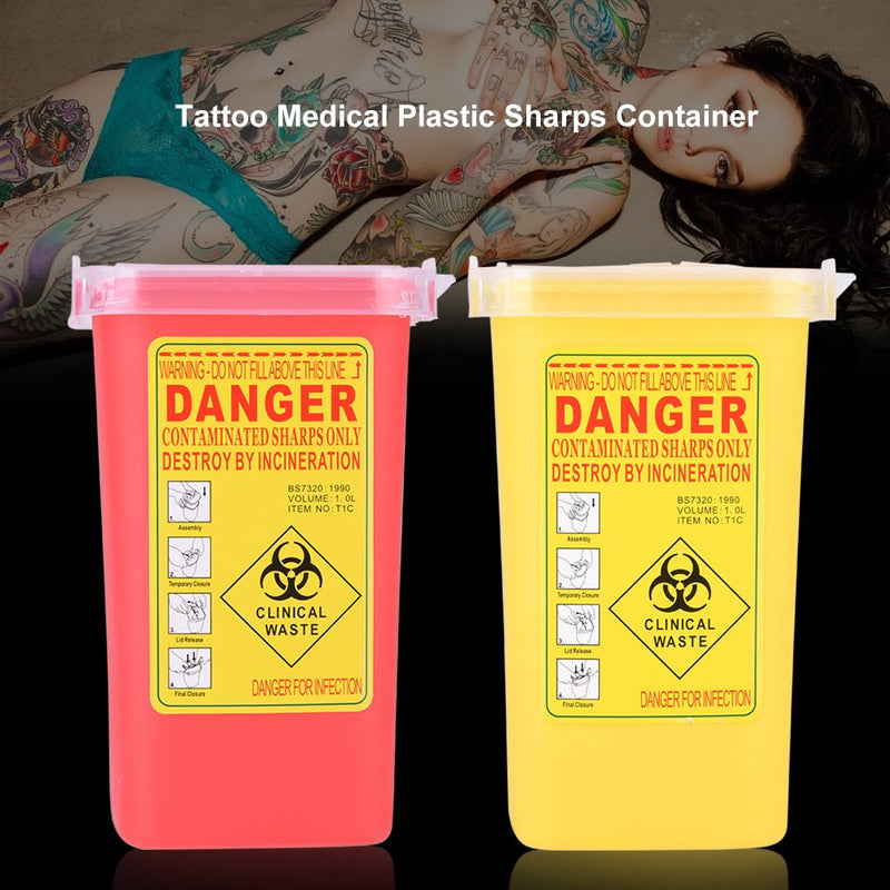 [Australia] - Sharps Container, Waste Container Tattoo Plastic Sharp Container Biohazard Disposal 1L Size Waste Box Sharps Disposal Container with Mailbox Style Lid Puncture Resistant Sharps Disposal Container Yellow 