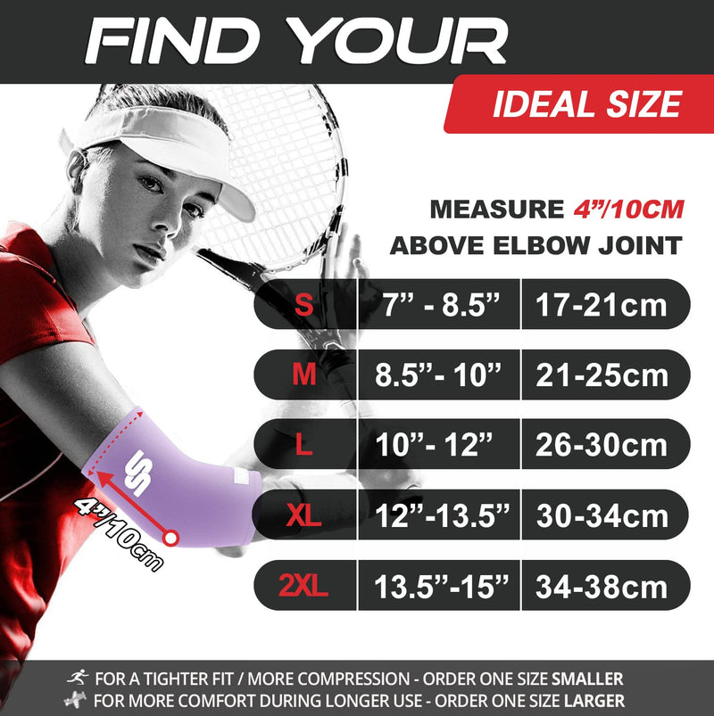 [Australia] - Sleeve Stars Elbow Compression Sleeve for Women & Men, Tennis Elbow Brace for Tendonitis and Tennis Elbow Sleeve for Elbow Pain & Arthritis, Arm Protector Support Wrap for Golf & Other Sports (S-XXL) L: 10"-12" Light Purple 