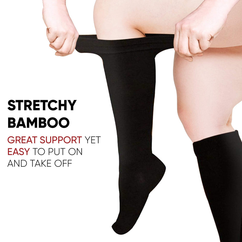[Australia] - BAMS Plus Size Compression Socks Wide Calf XXL XXXL – Graduated Bamboo Knee-High Support Black XX-Large 