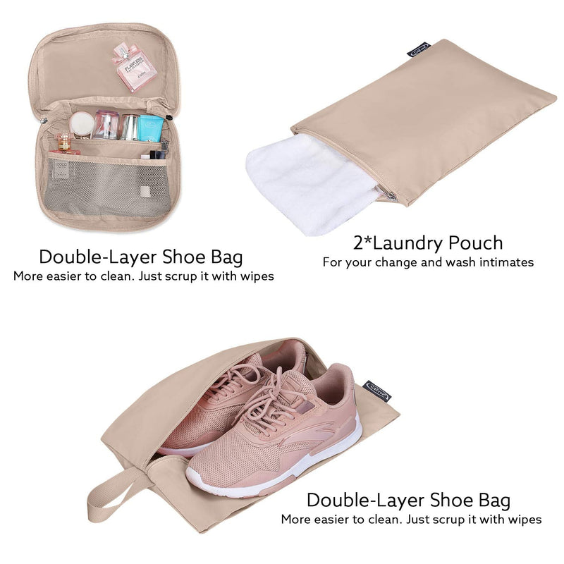 [Australia] - G4Free 9 pcs Packing Cubes Mesh Travel Luggage Bag Set Packing Organizer (2l+m+slim+2toiletry Bag+shoes Bag+2laundry Bag)beige 