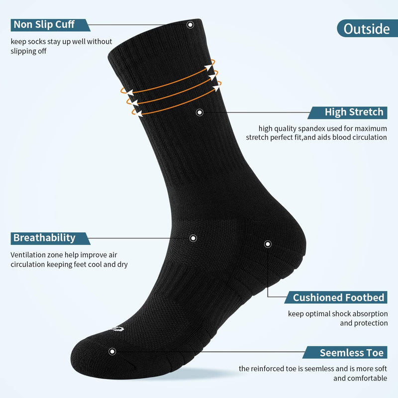 [Australia] - Lapulas Sports Socks Black Cushioned Walking Socks Crew Work Socks Outdoor Hiking Winter Thermal Athletic Socks for Men Women (6 Pairs) Black(07) 9-11 