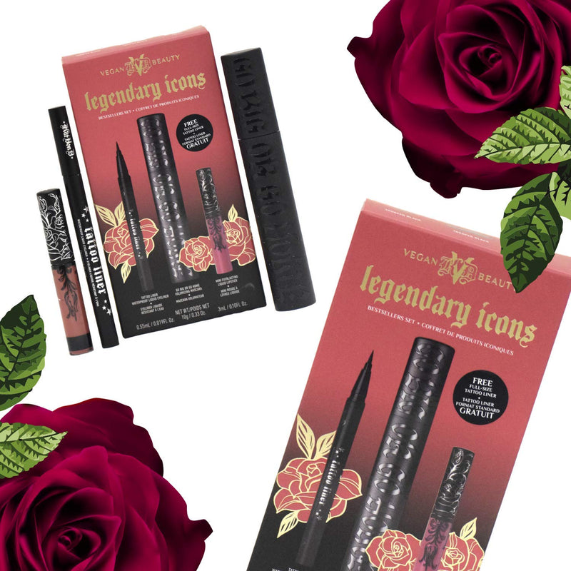 [Australia] - Kat Von D KVD Legendary Icons Bestsellers Trio Vegan Beauty Set: Tattoo Liquid Liner, Everlasting Liquid Lipstick Lolita, Go big Go Home Volumizing Mascara 
