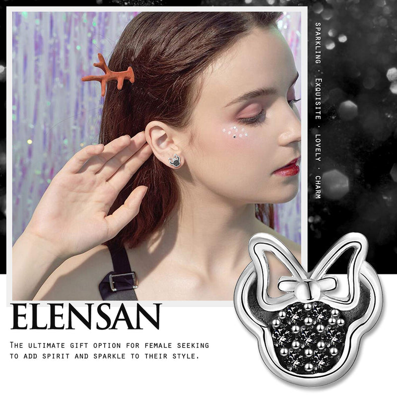 [Australia] - Elensan Mouse Stud Earrrings 925 Silver Sparkling Mini Mouse with Fashion Cubic Zirconia for Women Girl Birthday Gift Black 