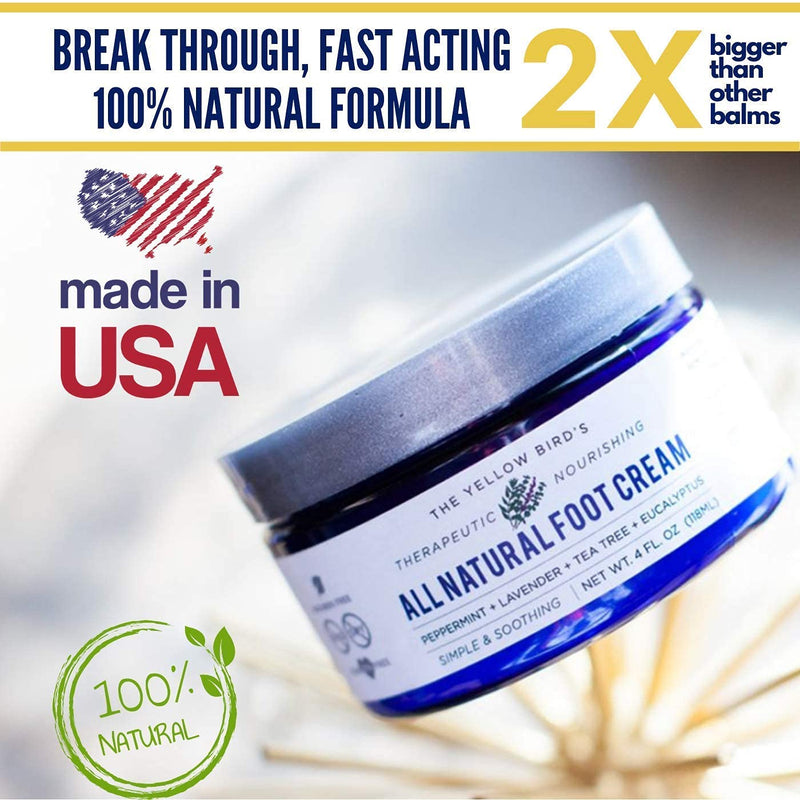 [Australia] - The Yellow Bird Natural Foot Cream - Dry Feet Balm , Cracked Heel Moisturizer, Organic Athletes Foot Repair Salve with Tea Tree Oil & Peppermint. Moisturizing Callus Care, Toenail Treatment Creme 