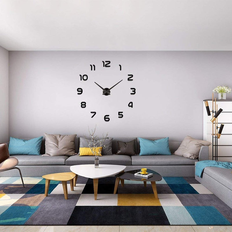 [Australia] - 3D DIY Mirror Surface Wall Clock Large Size Wall Decorative Clocks Silent Non Ticking Movement Clock Hands (Black) Black 