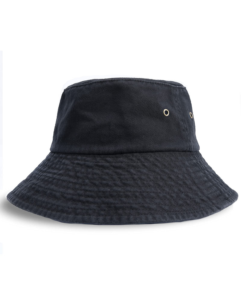 [Australia] - Bucket Hat for Women Men Canvas Washed Cotton Trendy Distressed Womens Summer Beach Sun Hats with Detachable Strings Black Medium 