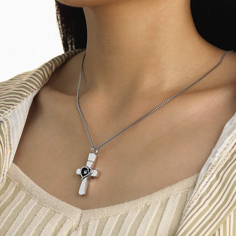 [Australia] - Dlihc Cross Urn Necklaces for Ashes, Keepsake Memorial Urn Pendant Cremation Jewelry for Ashes Black Silver 