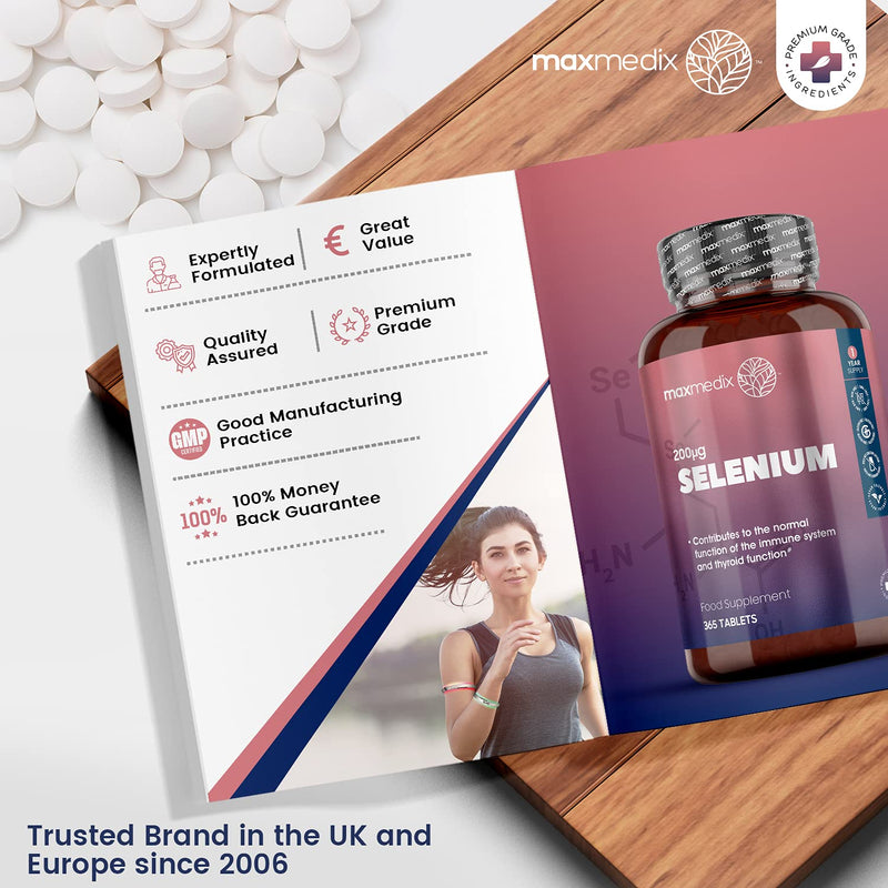 [Australia] - Selenium 200mcg - 365 Vegan Selenium Tablets (1 Year Supply) - L Selenomethionine - High Strength Selenium Supplements - Natural Hair, Skin & Nails Vitamins - Immune System & Thyroid Supplement 