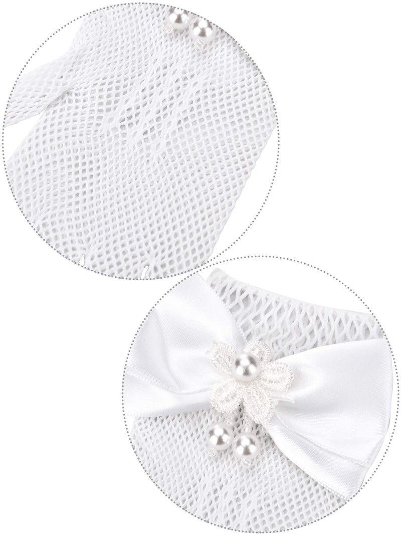 [Australia] - Chuangdi Flower Girl Gloves Short Princess Gloves Bow Tie Gloves Women Faux Pearl Gloves for Wedding Party First Communion (Lace Type, White) 
