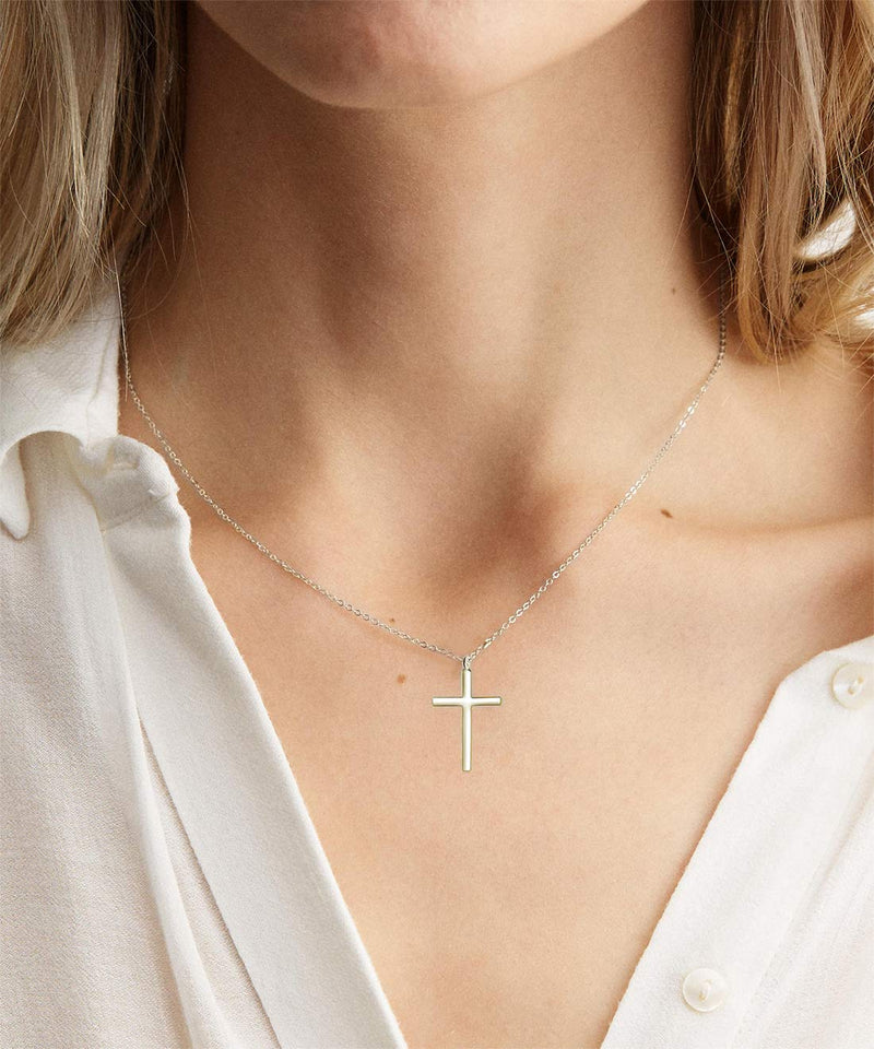[Australia] - Glimmerst Cross Pendant Necklace, 18K Gold Plated Stainless Steel Cross Necklace Simple Small Tiny Cross Pendant Christian Necklace for Women Girls Silver 