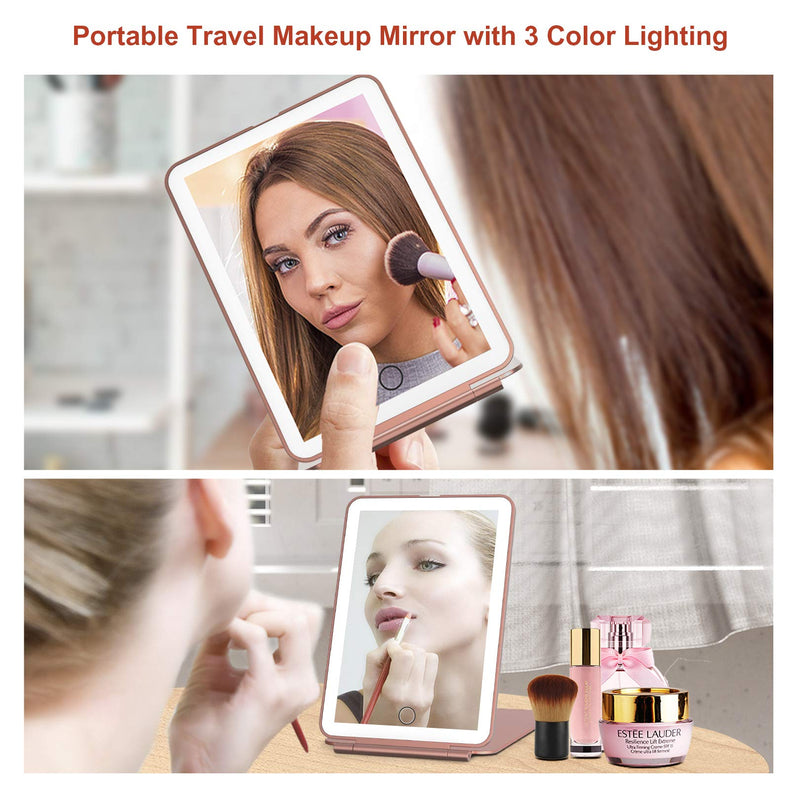 [Australia] - Rechargeable Makeup Vanity Mirror with 72 Led Lights, Lighted Portable Light up Travel Beauty Mirror, 3 Color Lighting, Dimmable Touch Screen, Tabletop Cosmetic Mirror (Rose Gold) Rose Gold 