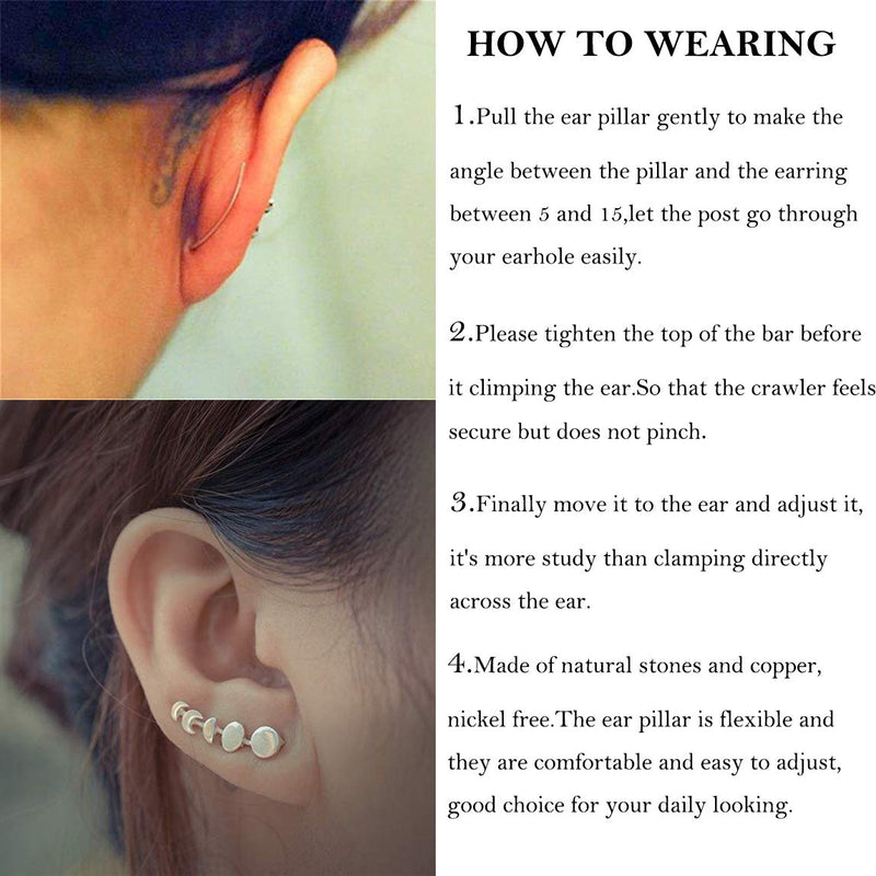 [Australia] - Moon Phase Ear Cuffs Hoop Climber Earrings for Women Fashion Statement Turquoise Earrings Girls Christmas Gifts A Turquoise Gold 