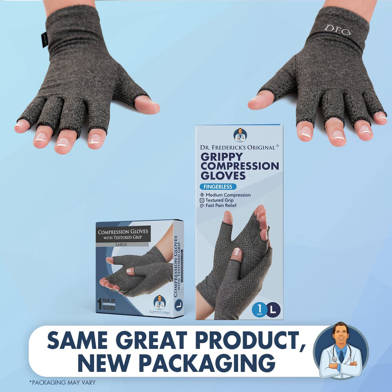 [Australia] - Dr. Frederick's Original Grippy Arthritis Gloves for Women & Men - Anti-Slip Compression Gloves for Arthritis Pain Relief - Large Grippy - Gray Large (1 Pair) 