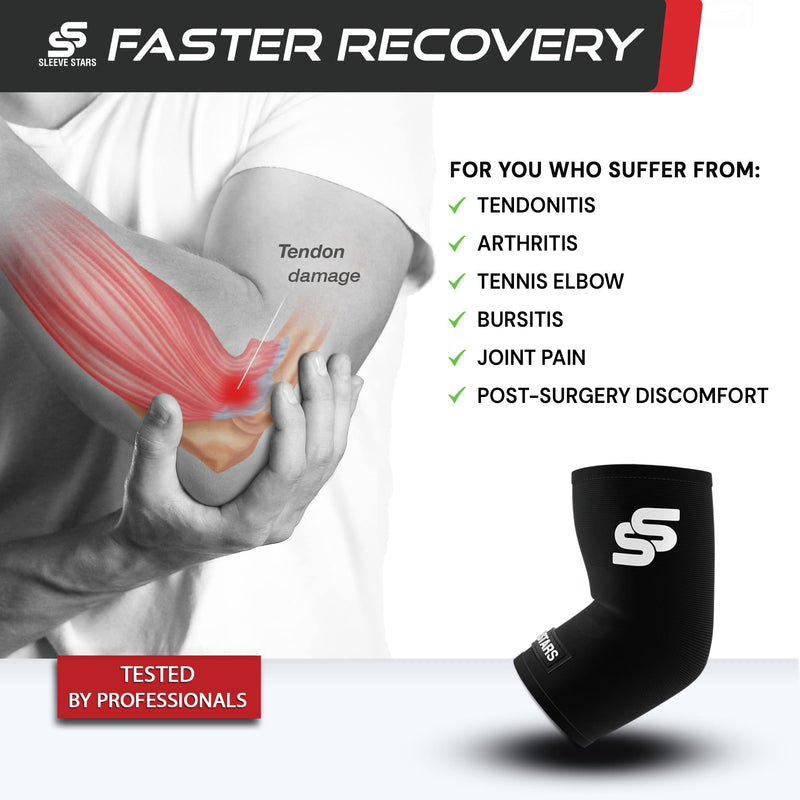 [Australia] - Sleeve Stars Elbow Compression Sleeve for Women & Men, Tennis Elbow Brace for Tendonitis and Tennis Elbow Sleeve for Elbow Pain & Arthritis, Arm Protector Support Wrap for Golf & Other Sports (S-XXL) L: 10"-12" Black 