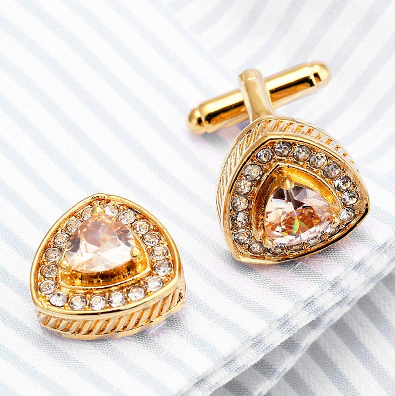 [Australia] - Triangle Crystal Cufflinks Luxury Crystal Gem stone Cuff links Gold Gold 