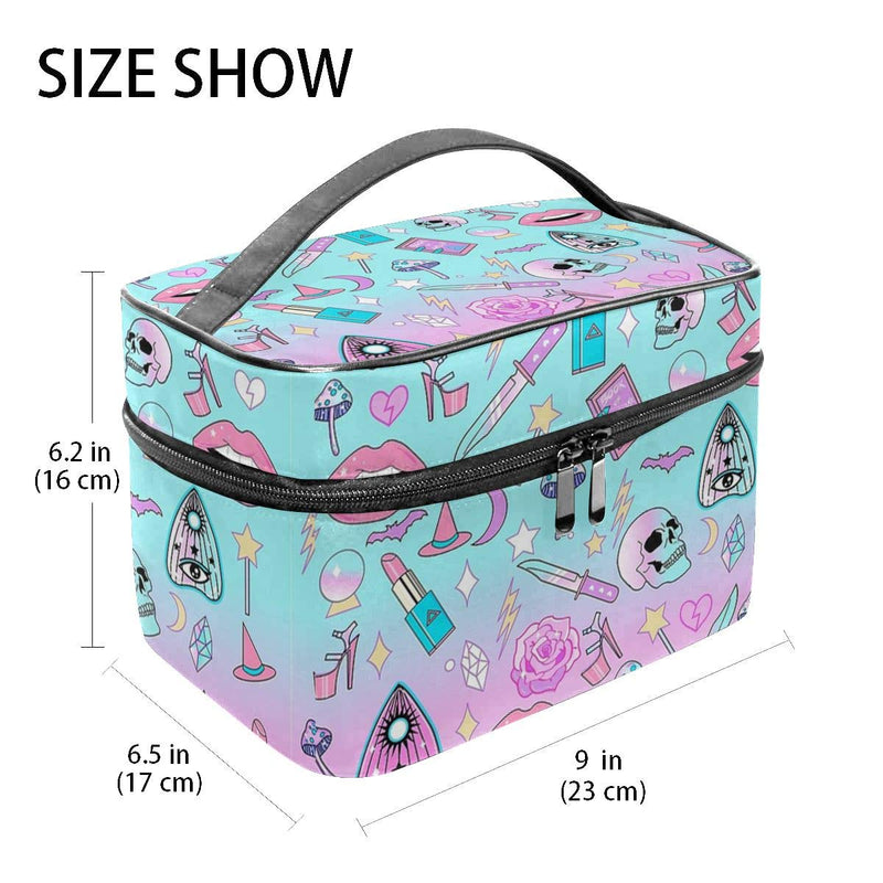 [Australia] - Women Portable Travel Cosmetic Bags Girly Pastel Witch Goth Pattern Mesh Pocket Make Up Bags 