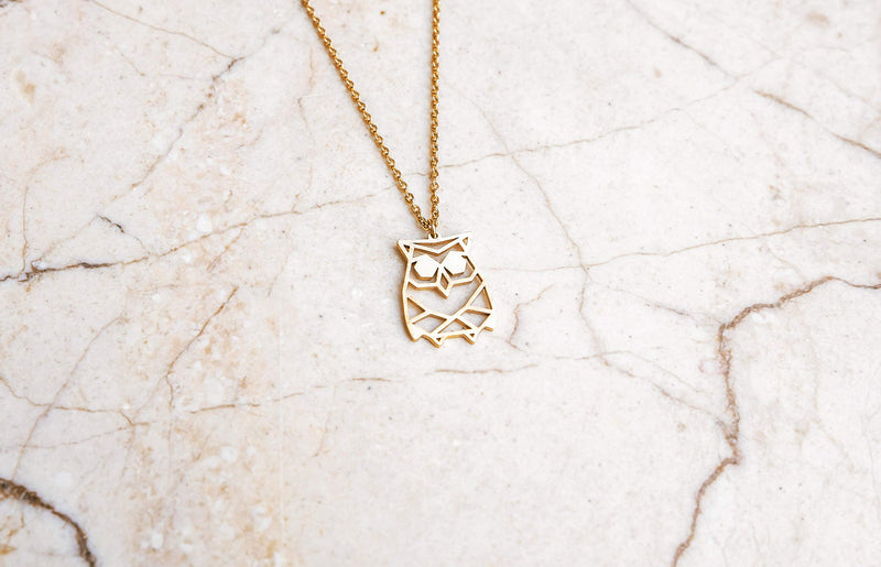 [Australia] - La Menagerie Owl Gold Origami Jewelry & Gold Geometric Necklace – 18 Karat Plated Gold Necklace & Owl Necklaces for Women – Owl Necklace for Girls & Origami Necklace 