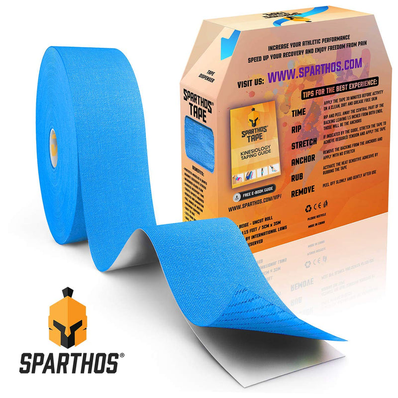 [Australia] - Sparthos Kinesiology Tape - Bulk Large Jumbo - Kinesio Taping Guide! - Support for Pro Athletic Sports - Lift Knee Muscle Body Wrist Brace Carpal Tunnel - Uncut 115 ft Roll (Blue) Electric Blue 