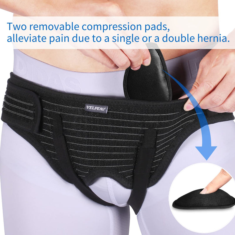 [Australia] - VELPEAU Hernia Belt Truss for Men and Women - Hernia Support Brace for Single/Double Inguinal or Sports Hernia, 2 Removable Compression Pads & Adjustable Groin Straps (Large, Hip Circumference 41-46") Large 