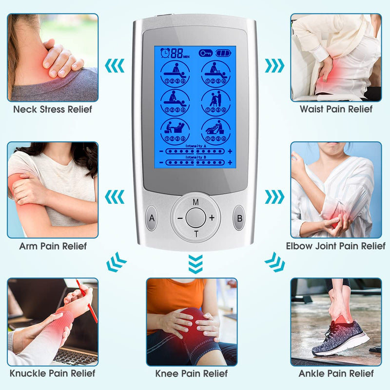 [Australia] - KEDSUM Dual Channel Rechargeable Tens Unit, 24 Modes Tens Unit Muscle Stimulator for Pain Relief Therapy, Electronic Pulse Massager Muscle Massager with 16 Pcs Electrode Pads 