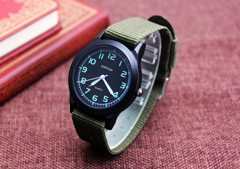 [Australia] - School Kids Army Military Wrist Watch Luminous Watch with Nylon Strap green 